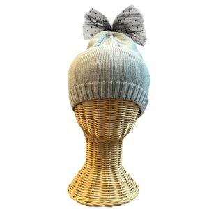 Modern Heritage Grey Knit Toque Hat with Tulle Bow